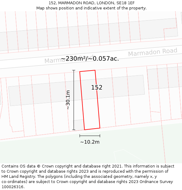 152, MARMADON ROAD, LONDON, SE18 1EF: Plot and title map