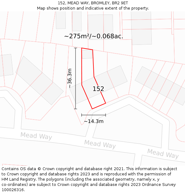 152, MEAD WAY, BROMLEY, BR2 9ET: Plot and title map