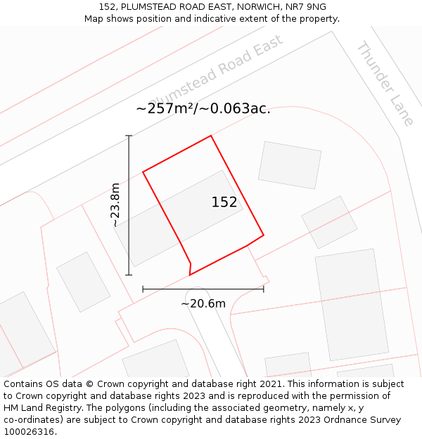 152, PLUMSTEAD ROAD EAST, NORWICH, NR7 9NG: Plot and title map