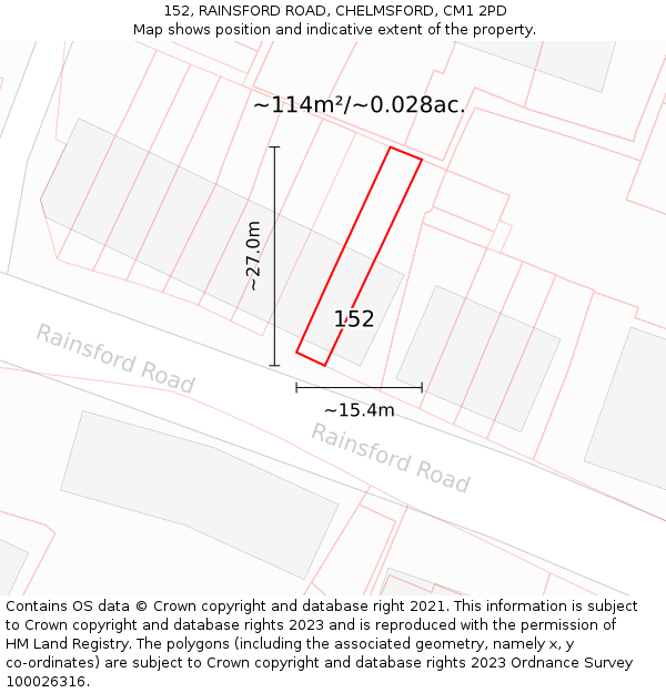 152, RAINSFORD ROAD, CHELMSFORD, CM1 2PD: Plot and title map