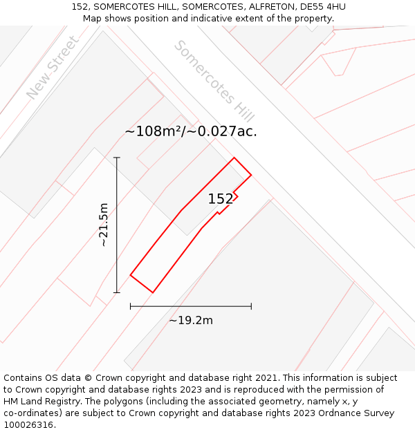 152, SOMERCOTES HILL, SOMERCOTES, ALFRETON, DE55 4HU: Plot and title map