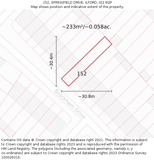 152, SPRINGFIELD DRIVE, ILFORD, IG2 6QP: Plot and title map