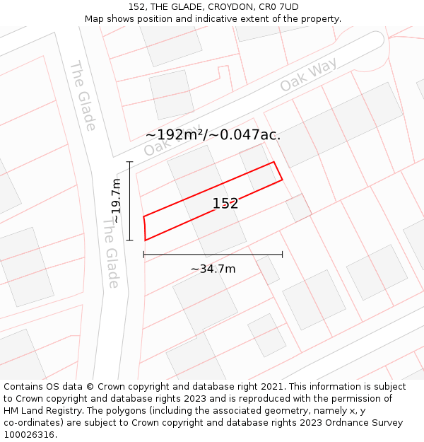 152, THE GLADE, CROYDON, CR0 7UD: Plot and title map