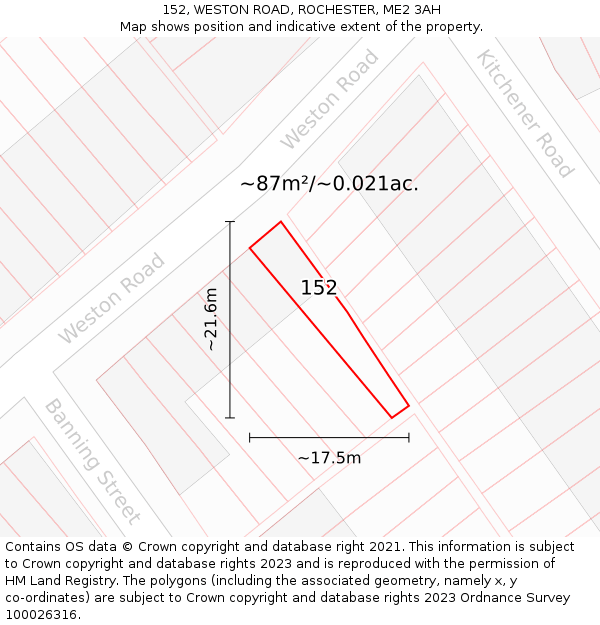152, WESTON ROAD, ROCHESTER, ME2 3AH: Plot and title map