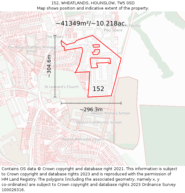 152, WHEATLANDS, HOUNSLOW, TW5 0SD: Plot and title map