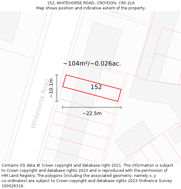 152, WHITEHORSE ROAD, CROYDON, CR0 2LA: Plot and title map