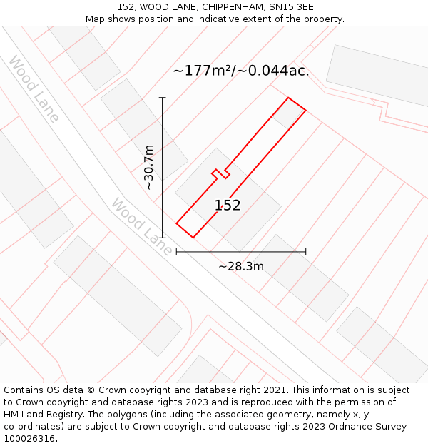 152, WOOD LANE, CHIPPENHAM, SN15 3EE: Plot and title map