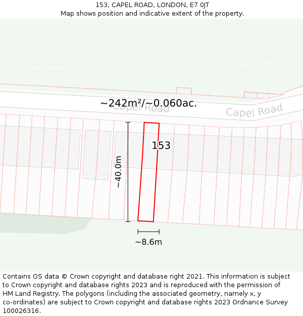 153, CAPEL ROAD, LONDON, E7 0JT: Plot and title map