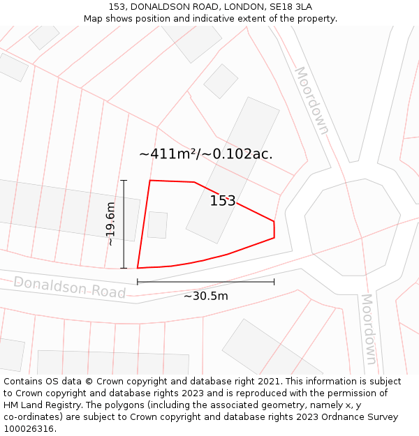 153, DONALDSON ROAD, LONDON, SE18 3LA: Plot and title map