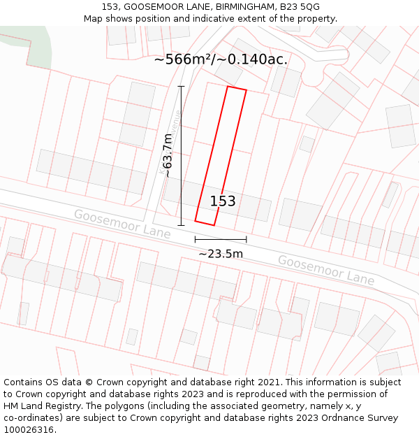 153, GOOSEMOOR LANE, BIRMINGHAM, B23 5QG: Plot and title map