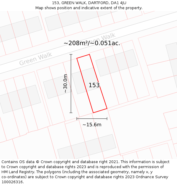 153, GREEN WALK, DARTFORD, DA1 4JU: Plot and title map