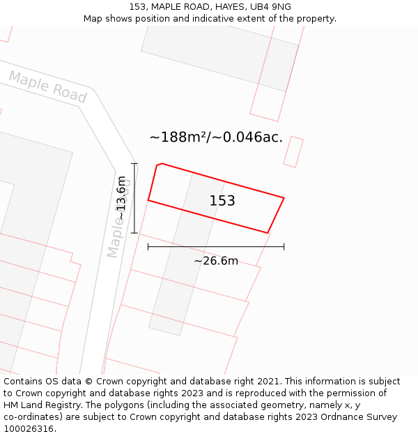 153, MAPLE ROAD, HAYES, UB4 9NG: Plot and title map