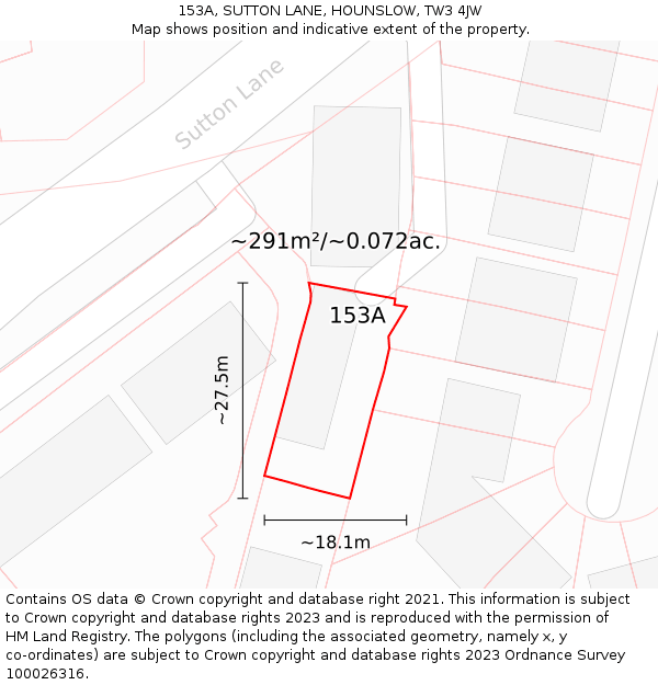 153A, SUTTON LANE, HOUNSLOW, TW3 4JW: Plot and title map