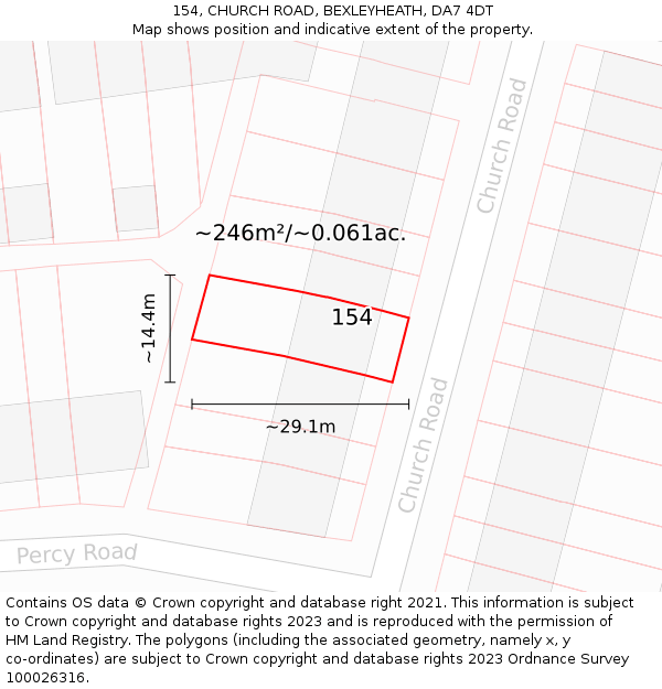 154, CHURCH ROAD, BEXLEYHEATH, DA7 4DT: Plot and title map