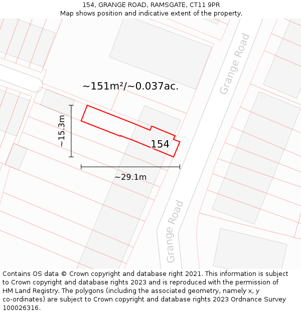 154, GRANGE ROAD, RAMSGATE, CT11 9PR: Plot and title map