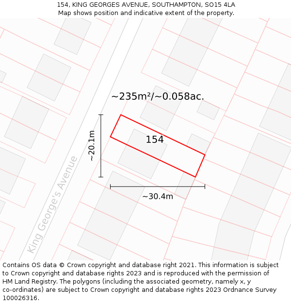 154, KING GEORGES AVENUE, SOUTHAMPTON, SO15 4LA: Plot and title map