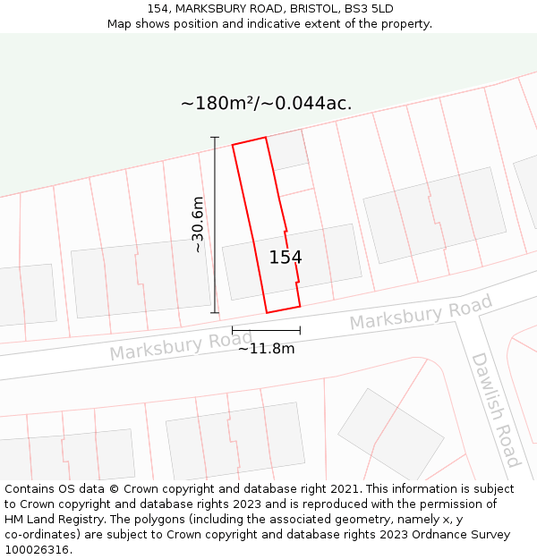 154, MARKSBURY ROAD, BRISTOL, BS3 5LD: Plot and title map