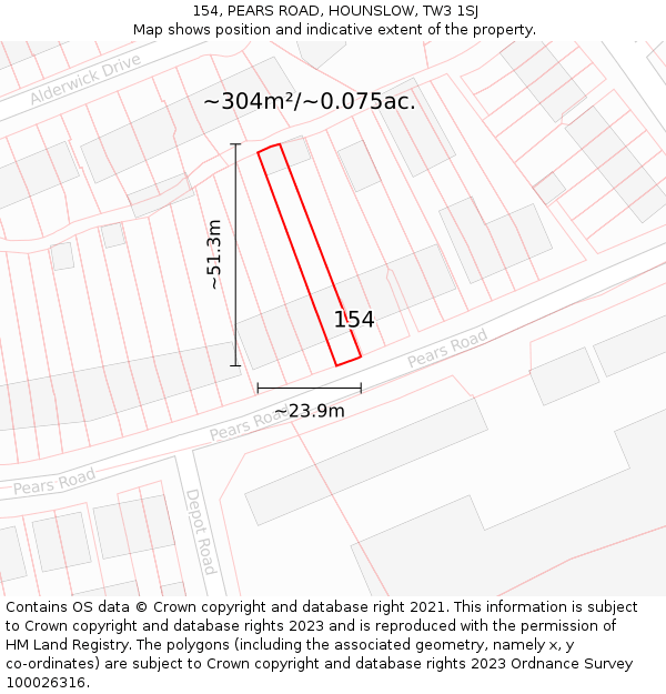 154, PEARS ROAD, HOUNSLOW, TW3 1SJ: Plot and title map