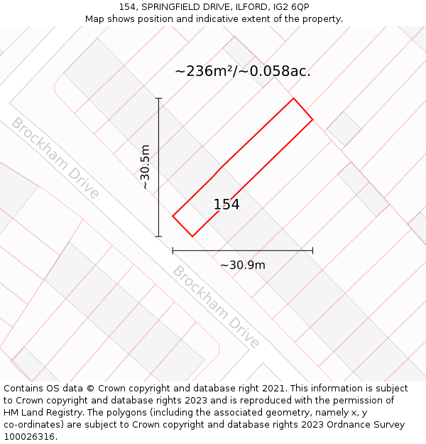 154, SPRINGFIELD DRIVE, ILFORD, IG2 6QP: Plot and title map