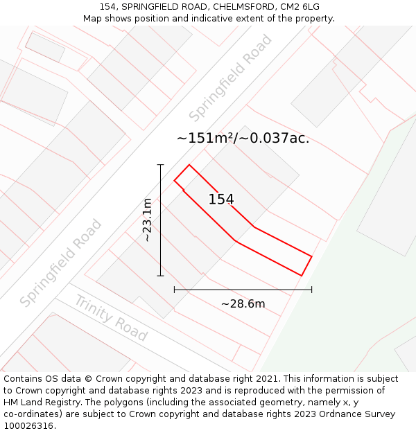 154, SPRINGFIELD ROAD, CHELMSFORD, CM2 6LG: Plot and title map