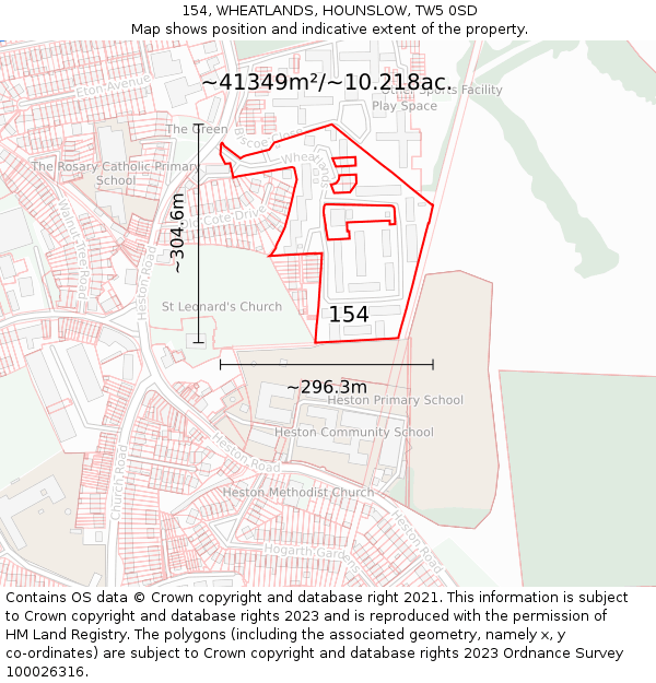 154, WHEATLANDS, HOUNSLOW, TW5 0SD: Plot and title map