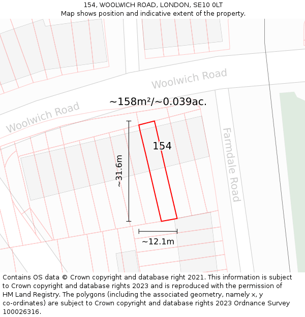 154, WOOLWICH ROAD, LONDON, SE10 0LT: Plot and title map