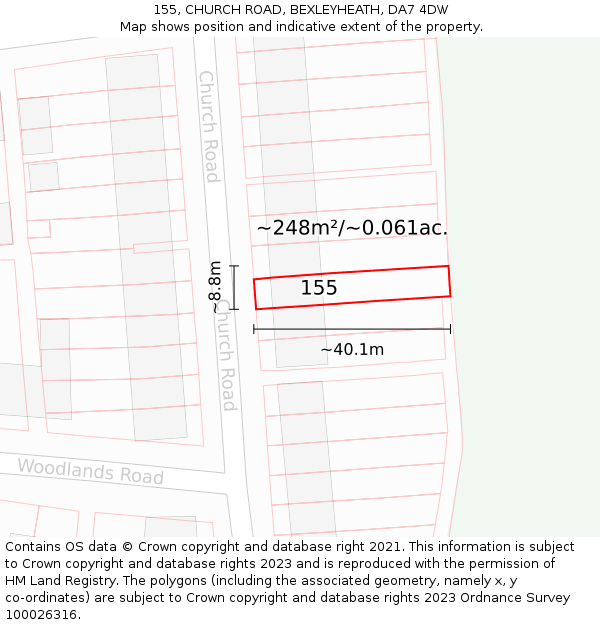 155, CHURCH ROAD, BEXLEYHEATH, DA7 4DW: Plot and title map