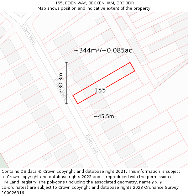 155, EDEN WAY, BECKENHAM, BR3 3DR: Plot and title map