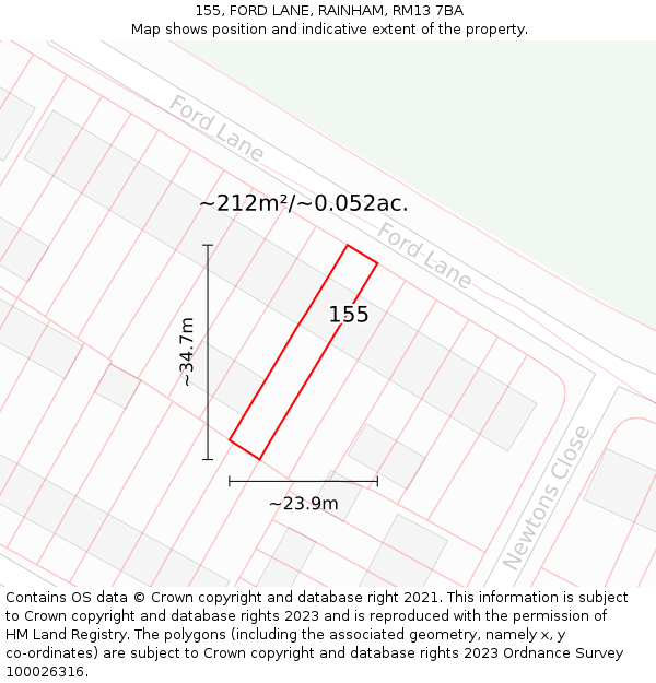 155, FORD LANE, RAINHAM, RM13 7BA: Plot and title map