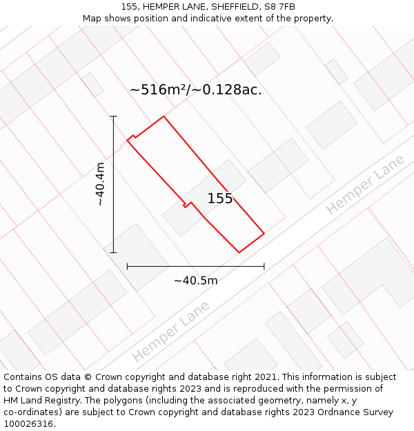 155, HEMPER LANE, SHEFFIELD, S8 7FB: Plot and title map