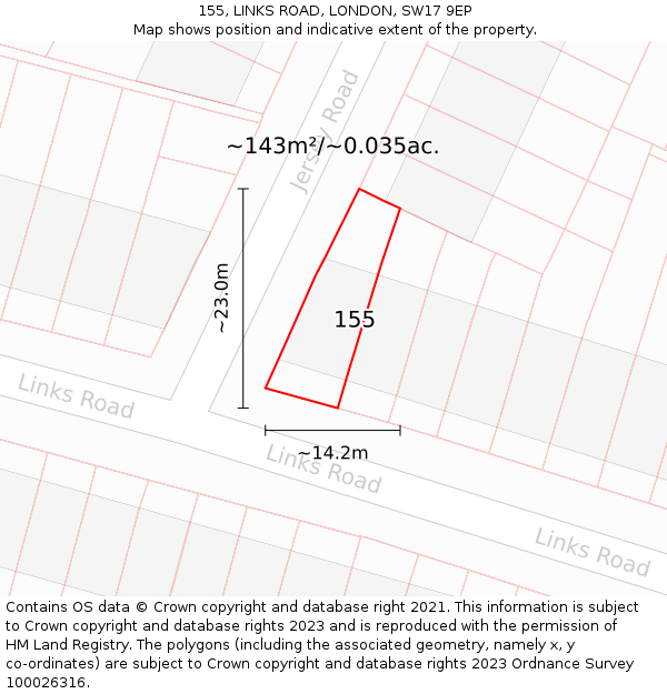 155, LINKS ROAD, LONDON, SW17 9EP: Plot and title map
