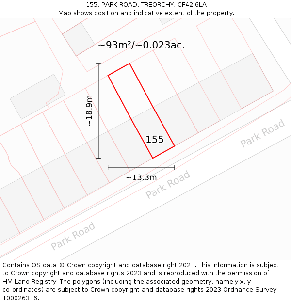 155, PARK ROAD, TREORCHY, CF42 6LA: Plot and title map