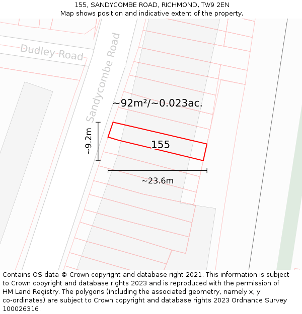 155, SANDYCOMBE ROAD, RICHMOND, TW9 2EN: Plot and title map