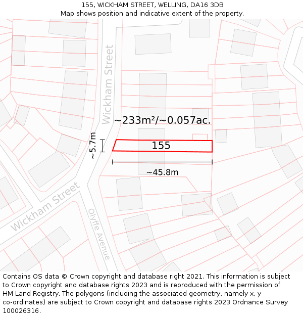 155, WICKHAM STREET, WELLING, DA16 3DB: Plot and title map