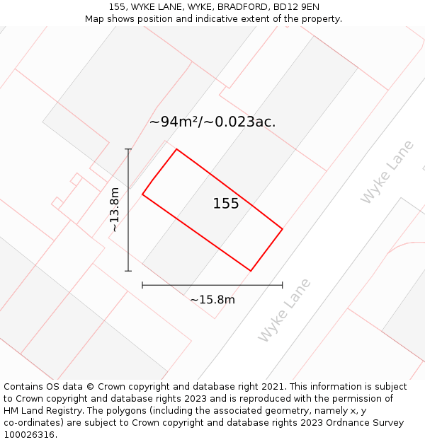 155, WYKE LANE, WYKE, BRADFORD, BD12 9EN: Plot and title map