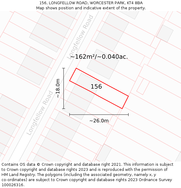156, LONGFELLOW ROAD, WORCESTER PARK, KT4 8BA: Plot and title map
