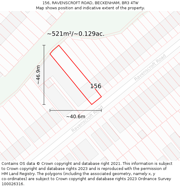 156, RAVENSCROFT ROAD, BECKENHAM, BR3 4TW: Plot and title map