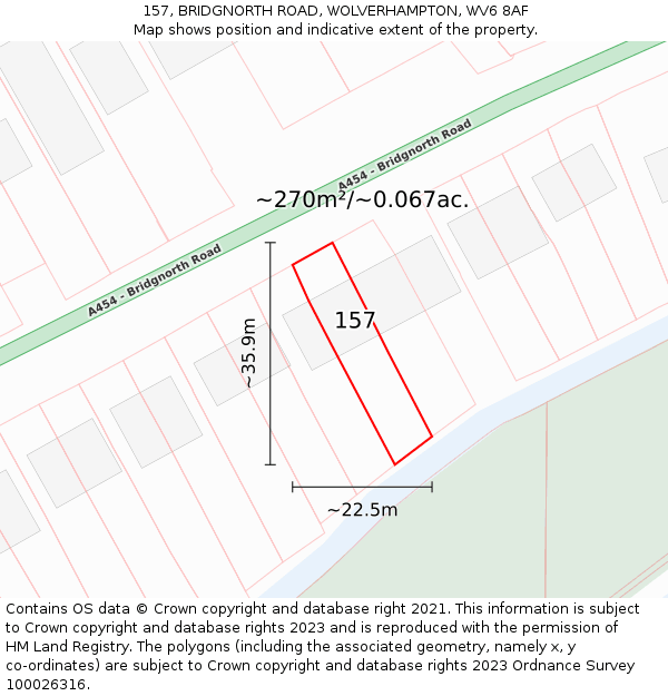 157, BRIDGNORTH ROAD, WOLVERHAMPTON, WV6 8AF: Plot and title map