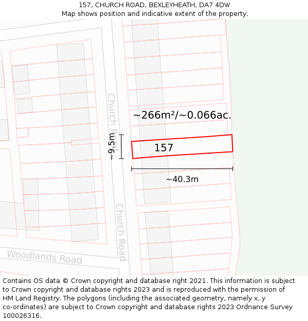 157, CHURCH ROAD, BEXLEYHEATH, DA7 4DW: Plot and title map