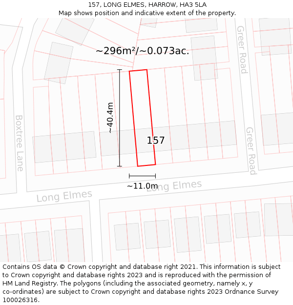 157, LONG ELMES, HARROW, HA3 5LA: Plot and title map