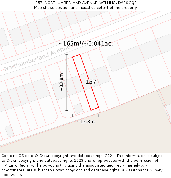 157, NORTHUMBERLAND AVENUE, WELLING, DA16 2QE: Plot and title map