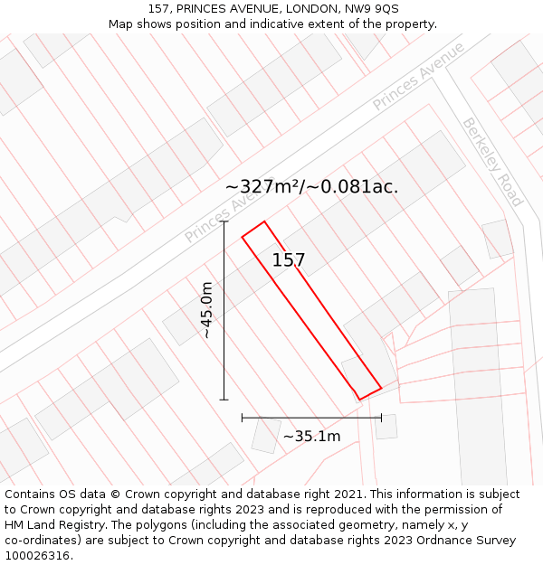 157, PRINCES AVENUE, LONDON, NW9 9QS: Plot and title map