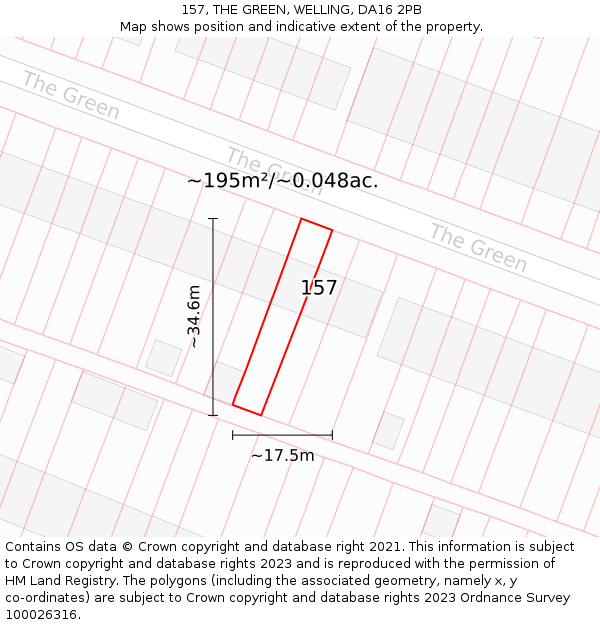 157, THE GREEN, WELLING, DA16 2PB: Plot and title map