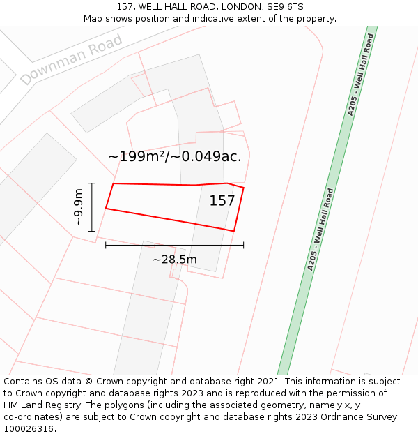 157, WELL HALL ROAD, LONDON, SE9 6TS: Plot and title map