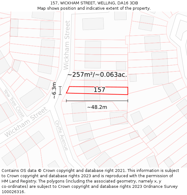 157, WICKHAM STREET, WELLING, DA16 3DB: Plot and title map