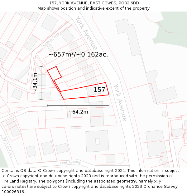 157, YORK AVENUE, EAST COWES, PO32 6BD: Plot and title map