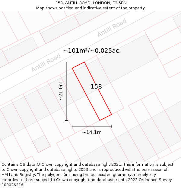 158, ANTILL ROAD, LONDON, E3 5BN: Plot and title map