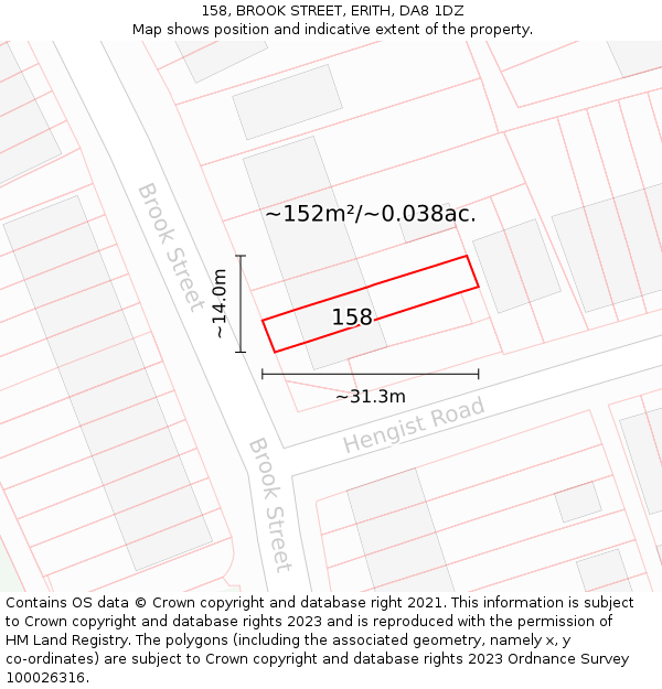 158, BROOK STREET, ERITH, DA8 1DZ: Plot and title map