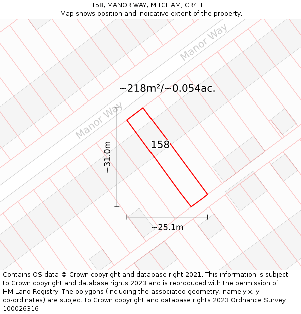 158, MANOR WAY, MITCHAM, CR4 1EL: Plot and title map