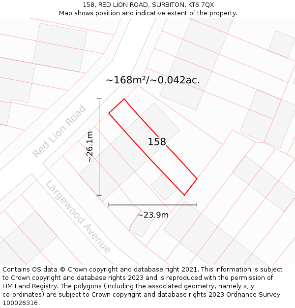 158, RED LION ROAD, SURBITON, KT6 7QX: Plot and title map